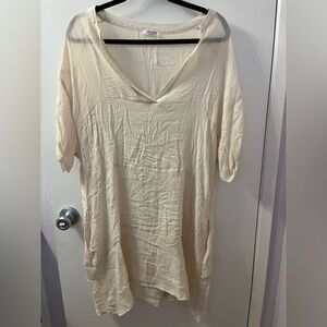 Women's Cream Amage-branded V-neck tunic dress NWOT (#14/RSB) PTP 25-28/L 38